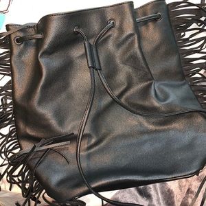 Black Faux-leather fringe backpack